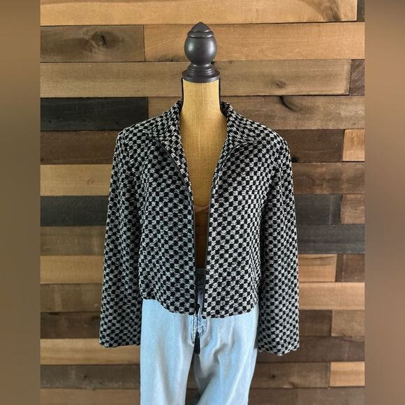 Vintage Earl Rutenberg Collection Black & Grey Collared Checkered Cropped Jacket - Picture 12 of 13